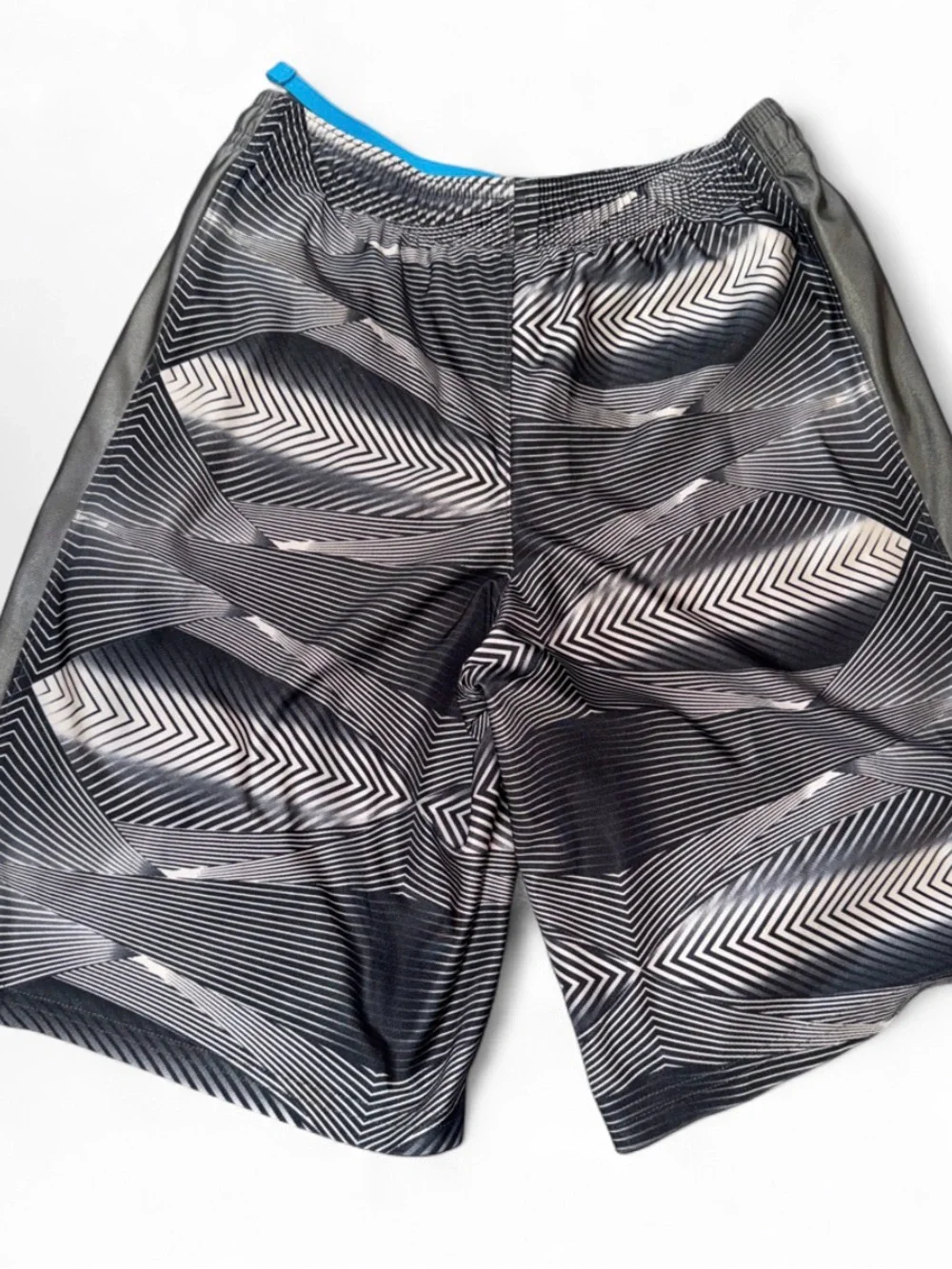 Under Armour Black and Gray Geometric Athletic Shorts with Blue Drawstring